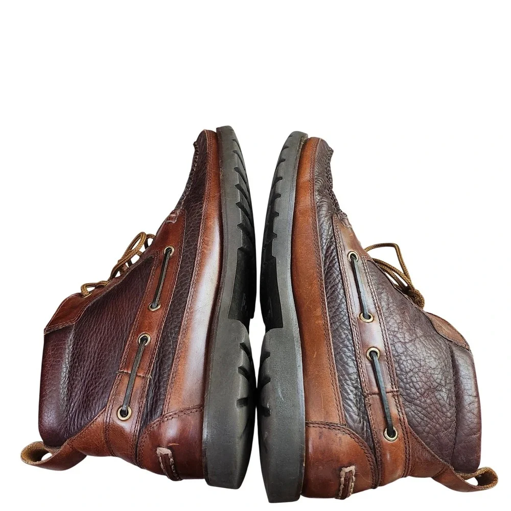 LL Bean Eastport Chukka Boots Mens 12D Brown Hand Sewn Leather Moc Toe Lug Sole